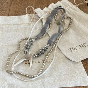 Twine & Twig Metallic Silver Beaded Necklace set